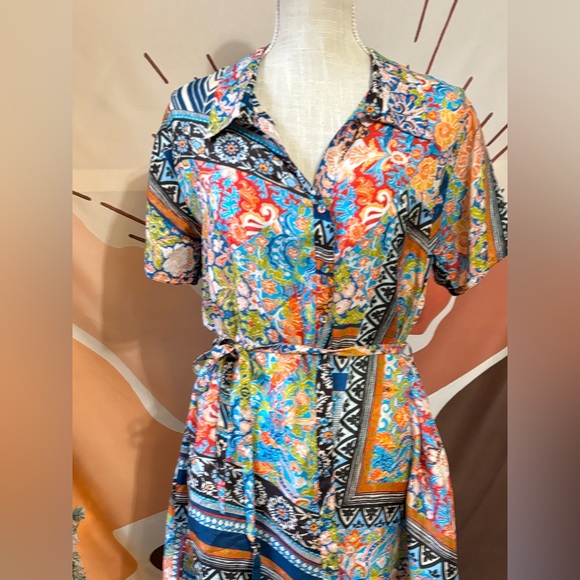 Johnny Was Silk Women’s Belted Dress XS Tunic Shift Boho Floral - Picture 3 of 10